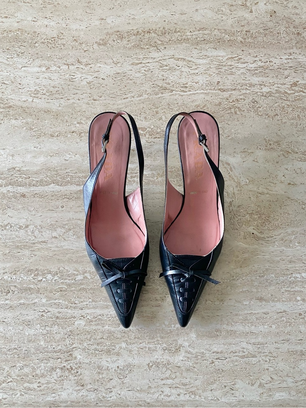 Vintage Prada Lace-up Bow Slingback Heels